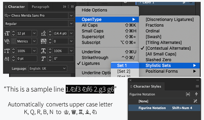 Figurine Algebraic Notation in Adobe InDesign